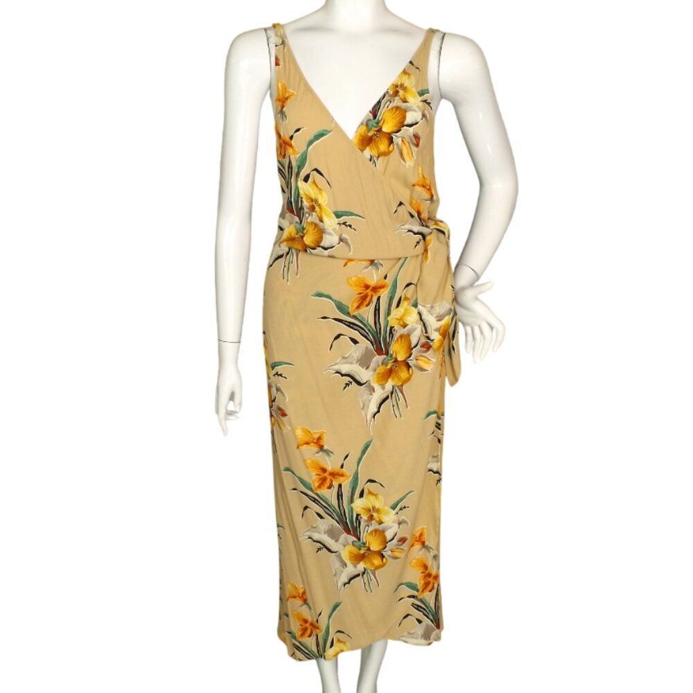 & OTHER STORIES Wrap Dress, 10, Beige/khaki/Yellow Floral, Midi, Sleeveless